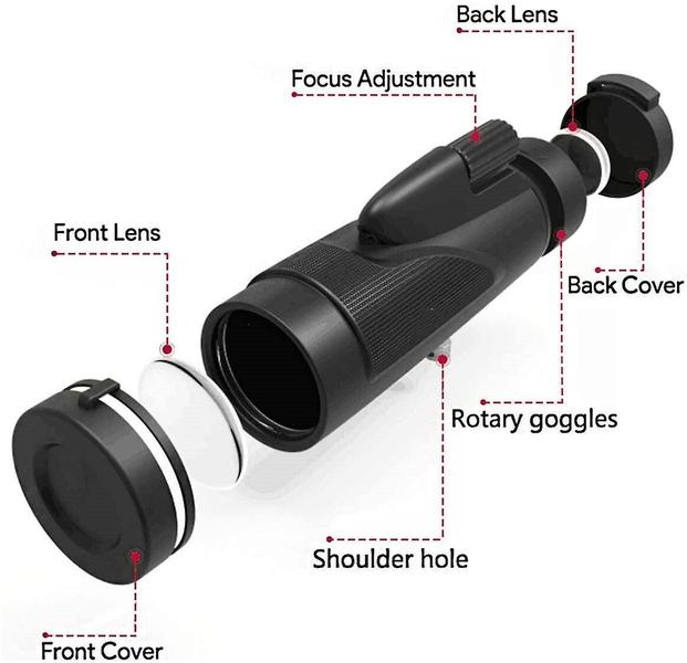 Imagem de Telescópio de celular do telescópio monocular 12X50 HD com tripé portador de celular - Portátil, impermeável, Telescópio Livre de Neblina Monocular, para escalar observação de pássaros de caça de caminhadas,(preto)