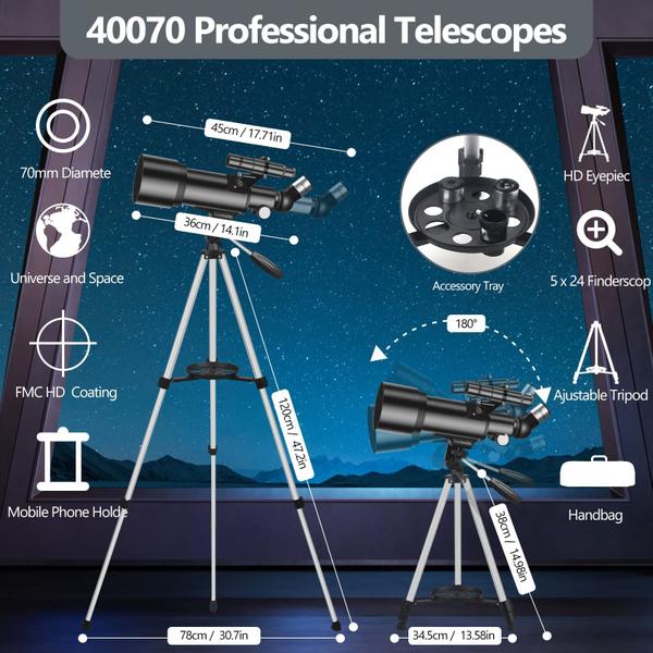 Telescópio Mijiaowatch 70 mm de abertura 400 mm com tripé e