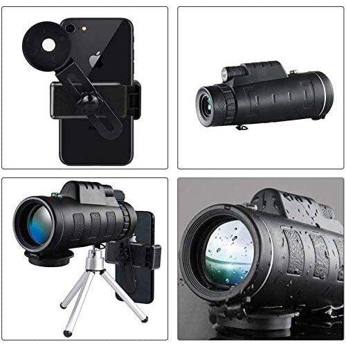 Imagem de Telescópio Monocular, 40X60 High Power HD Monocular com Porta-Smartphones &amp Tripé Monocular Impermeável com Prisma BAK4 Durável e Claro para Pássaro (Preto)