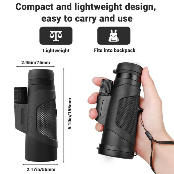 Imagem de Telescópio monocular AMITHER 12x42 com adaptador de telefone e tripé