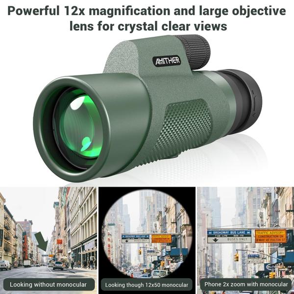 Imagem de Telescópio monocular AMITHER 12x50 HD para smartphone