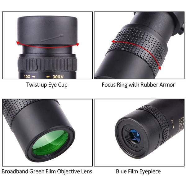 Imagem de Telescópio monocular de prisma Henniu 10-300x40mm BAK4 para adultos