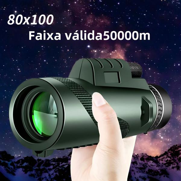 Telescópio Monocular HD com Zoom 80x100 - Portátil para Caça e Camping - com Tripé Imagem de Telescópio Monocular HD com Zoom 80x100 - Portátil para Caça e Camping - com Tripé