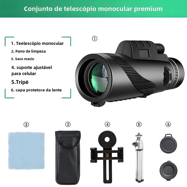 Imagem de Telescópio Monocular HD com Zoom 80x100 - Portátil para Caça e Camping - com Tripé