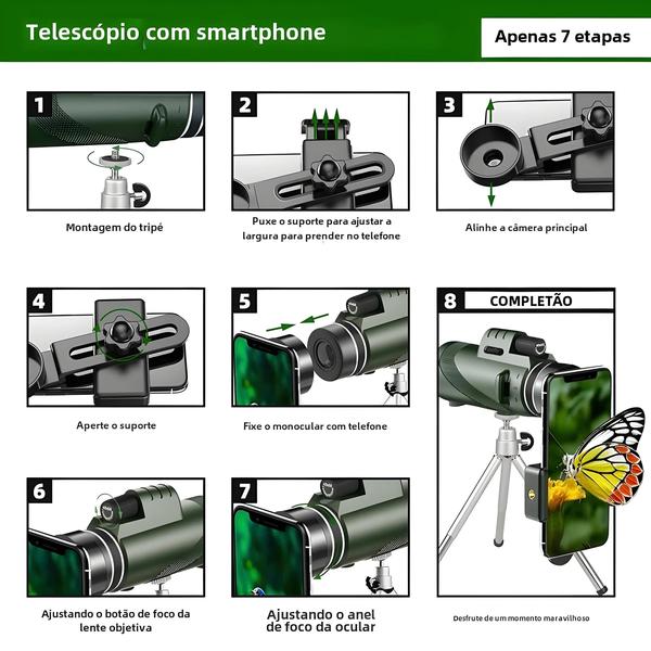 Telescópio Monocular HD com Zoom 80x100 - Portátil para Caça e Camping - com Tripé Imagem de Telescópio Monocular HD com Zoom 80x100 - Portátil para Caça e Camping - com Tripé