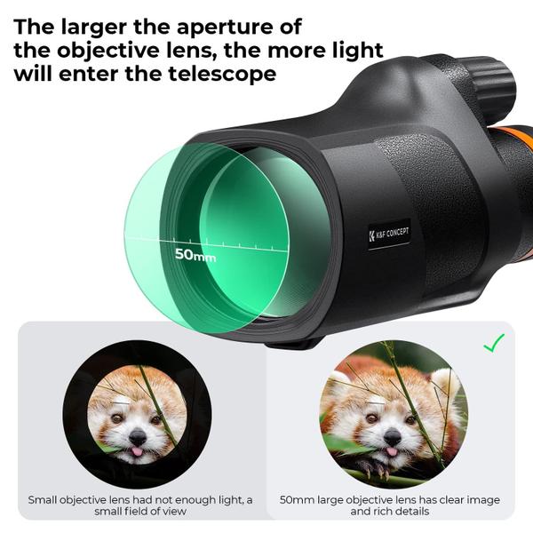 Imagem de Telescópio monocular K&F Concept 12x50 com pano de limpeza