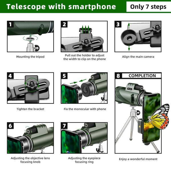 Imagem de Telescópio monocular Pankoo 40x60 com suporte para smartphone e tripé