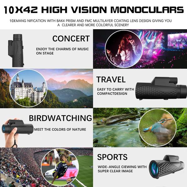 Imagem de Telescópio monocular Pocnsen 10x42 com adaptador de smartphone e tripé