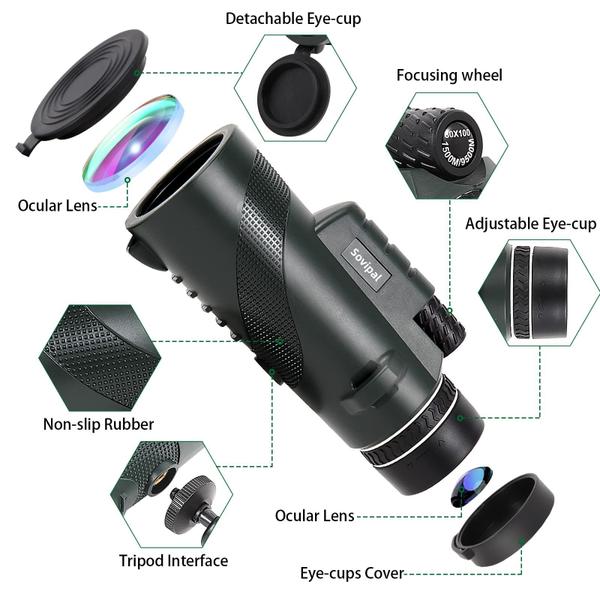 Imagem de Telescópio monocular Sovipal 80x100 HD para ambientes externos com tripé