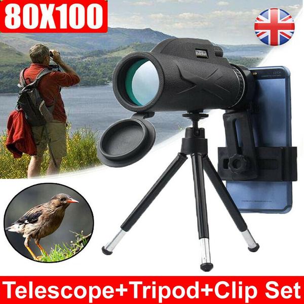 Imagem de Telescópio monocular Wokex 80x100 HD com câmera de telefone preta