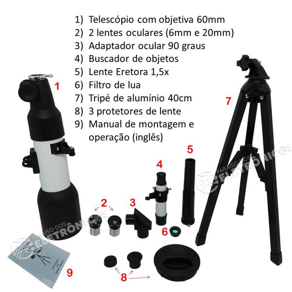 Imagem de Telescópio + Tripé Astronômico Refrator Luneta Zoom Até 90x Fácil de Montar F36060