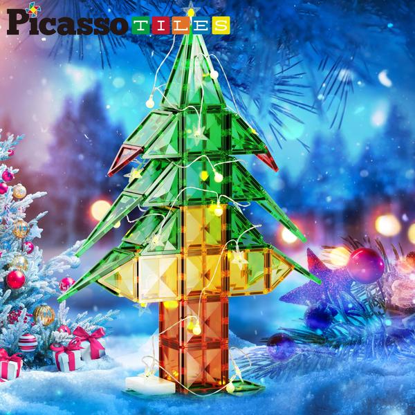 Imagem de Telhas magnéticas PicassoTiles 106 Light Up LED para árvore de Natal