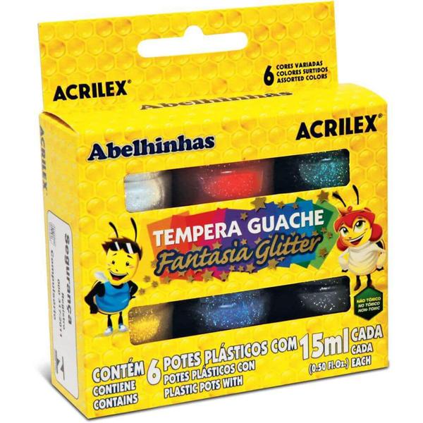 Imagem de Tempera Guache 15ml 6 Cores Fantasia Glitter 02001 Acrilex