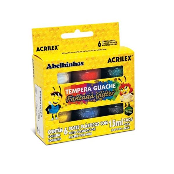 Imagem de Tempera Guache Acrilex Fantasia Gliter 6 Cores 15 Ml