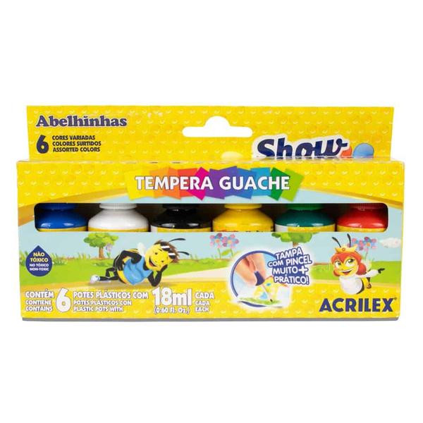 Imagem de Tempera Guache Show Color Acrilex - 6 potes com 18ml e tampa pincel 02005