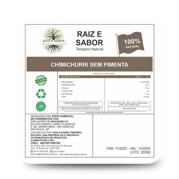 Tempero Chimichurri Sem Pimenta Desidratado 100G - Raiz E Sabor Temperos Naturais Imagem de Tempero Chimichurri Sem Pimenta Desidratado 100G