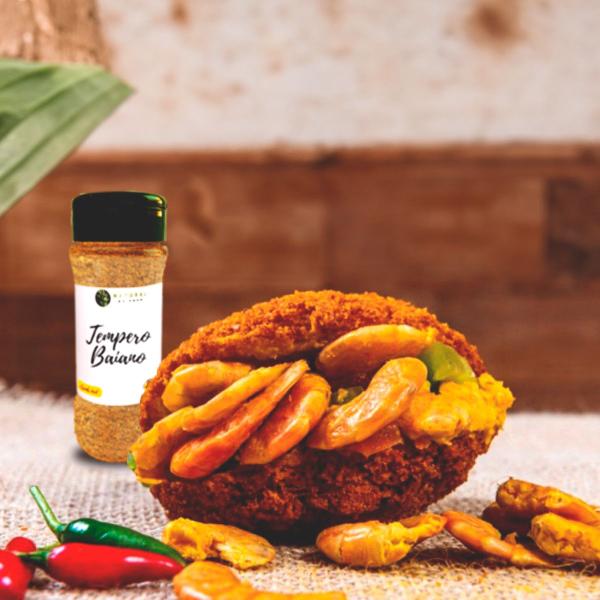 Tempero Importado Baiano Ingredientes Selecionados Pote com Dosador Kit 4 70g - Natural do Povo Imagem de Tempero Importado Baiano Ingredientes Selecionados Pote com Dosador Kit 4 70g