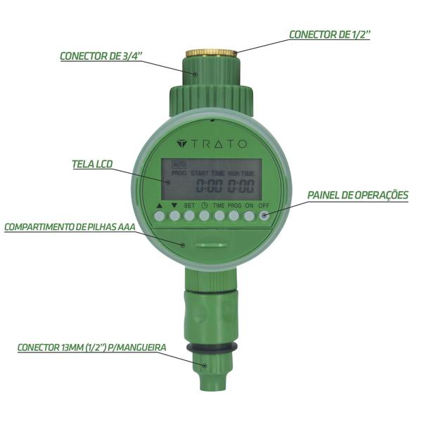 Imagem de Temporizador Irrigação Programável Automático Hortas Jardins TD16
