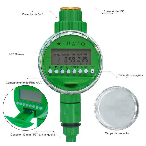 Imagem de Temporizador Irrigação Programável Automático Hortas Jardins