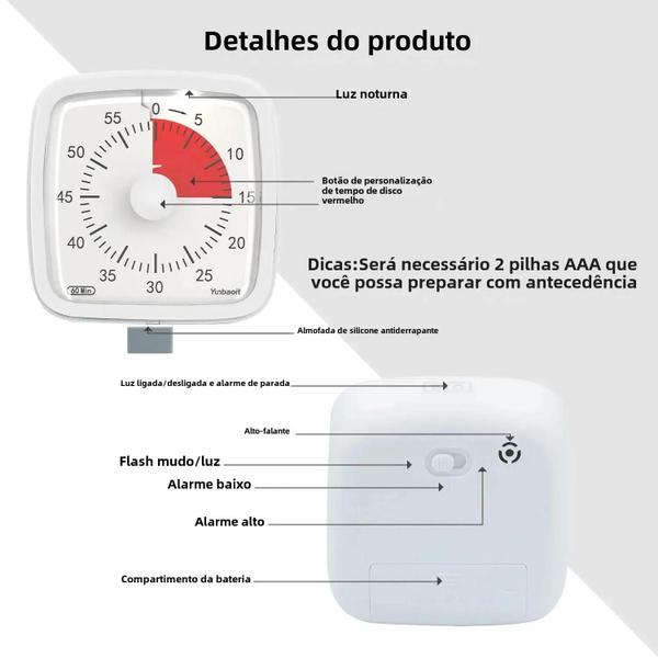 Imagem de Temporizador Visual Com Luz Noturna Contagem Regressiva De 60 Minutos Para Crianças E Adultos