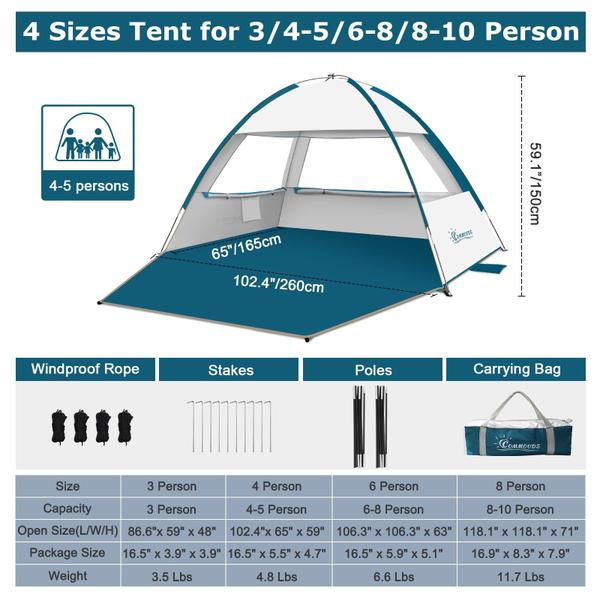 Imagem de Tenda de praia COMMOUDS N1 para 3-10 pessoas com proteção solar UPF 50+