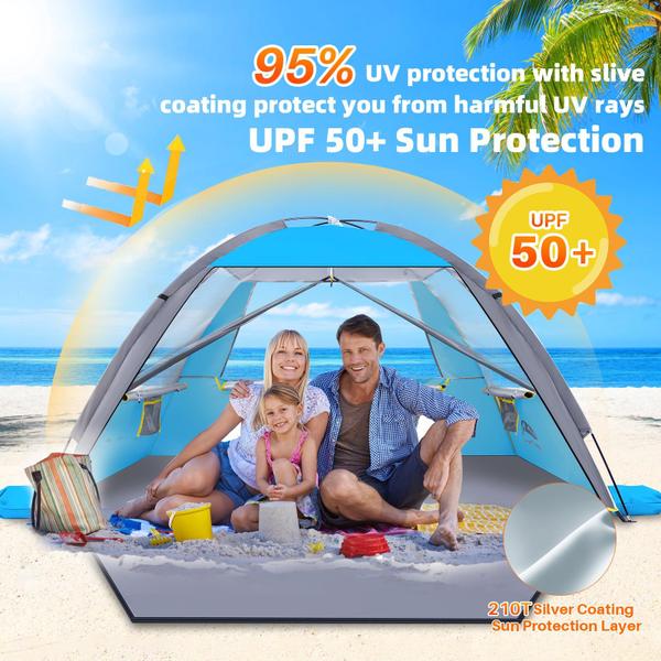 Imagem de Tenda de Praia Happy Travel UPF 50+ para 3 a 8 Pessoas - Proteção UV