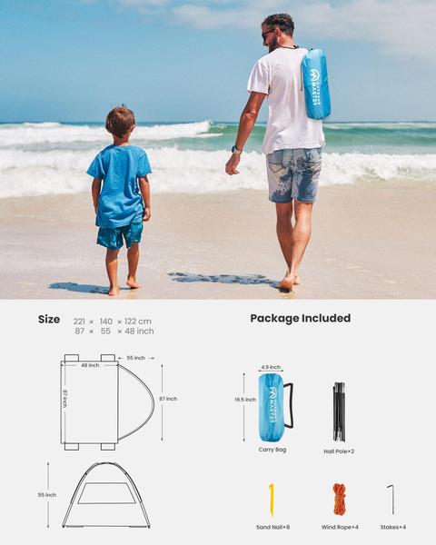 Imagem de Tenda de Praia OutdoorMaster para 3 Pessoas com Proteção UV UPF 50+