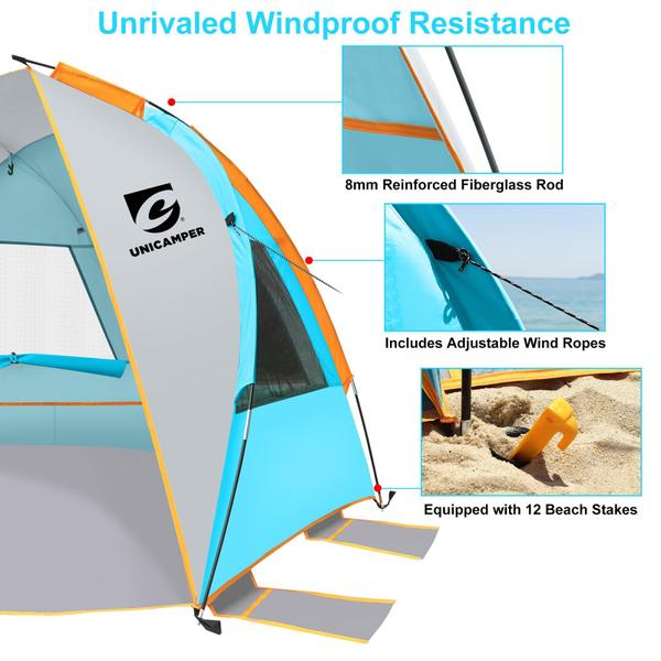 Imagem de Tenda de praia UNICAMPER, abrigo solar para 2-3 pessoas, UPF 50+, azul