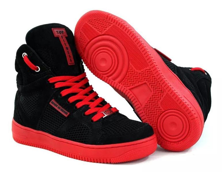 Imagem de Tenis Bota Academia Cano Alto Top Fitness Preto/Vermelho