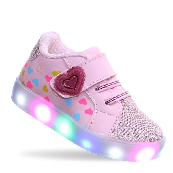 Tenis Calçado Luzinha Led Infantil Menina Coração Com Pulseira