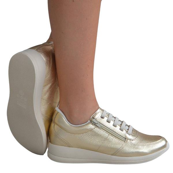 Imagem de Tênis Casual Feminino Slipon Casual Couro Aj1202 Dourado