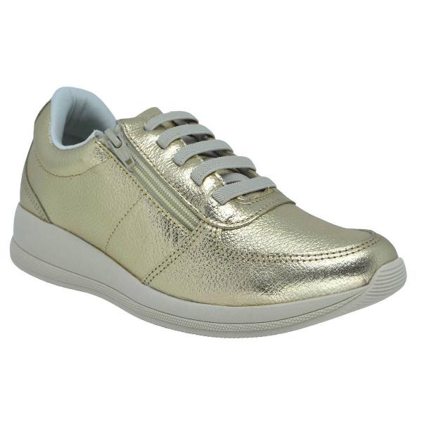 Imagem de Tênis Casual Feminino Slipon Casual Couro Aj1202 Dourado