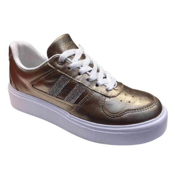 Tênis Champagne Strass Couro Palmilha Gel Marina Mello Imagem de Tênis Champagne Strass Couro Palmilha Gel Marina Mello