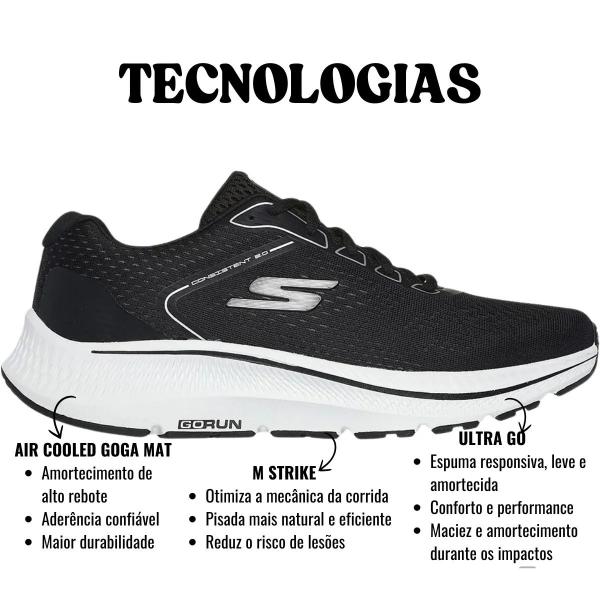 Tênis Esportivo Masculino Skechers Go Run Consistent 220865 Preto Imagem de Tênis Esportivo Masculino Skechers Go Run Consistent 220865 Preto