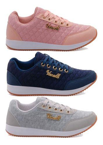 Tênis Feminino Academia Corrida Malhar Caminhar Combo 3 Und - Vanelli Imagem de Tênis Feminino Academia Corrida Malhar Caminhar Combo 3 Und