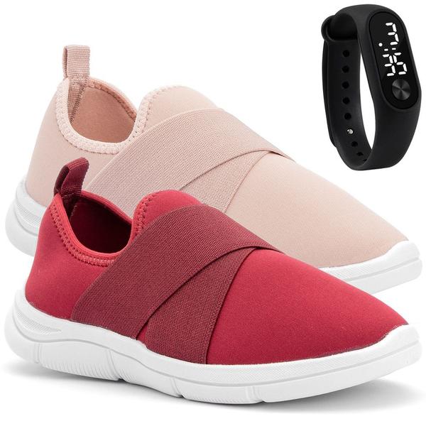 Imagem de Tênis Feminino Casual Caminhada Treino Kit 2 Pares + Relógio