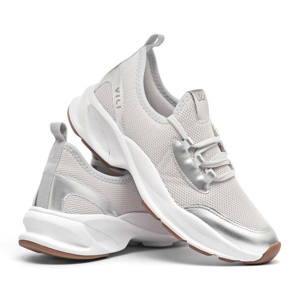 Tênis Feminino Casual Vili Urban Cinza Prata Confortável Leve Tênis Feminino Casual Vili Urban Cinza Prata Confortável Leve