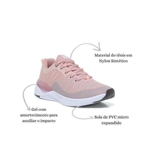 Imagem de Tênis Feminino Esportivo Caminhada Corrida Confortável Kit Rosa/Cinza 36