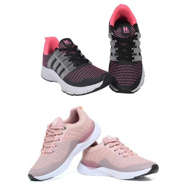 Imagem de Tênis Feminino Esportivo Caminhada Corrida Confortável Kit Rosa/Rosa 39