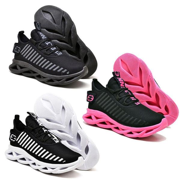 Imagem de Tênis Feminino Esportivo Casual Leve Exercício Funcional Treino- 3 Pares PINK/PRETO