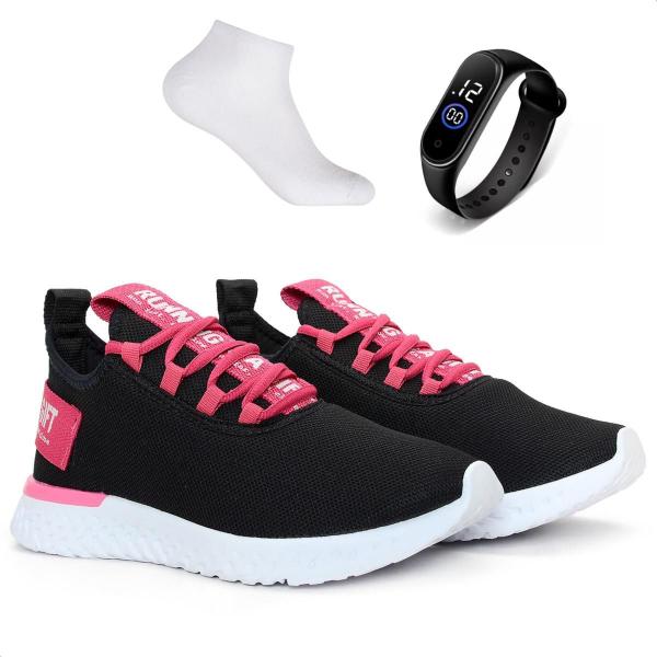 Imagem de Tênis Feminino Esportivo para Caminhada Branco Treino Relógio E Meia - Bf Shoes