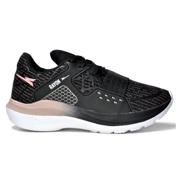 Imagem de Tenis feminino leve p/ academia e caminhada  ryn r1503 + relógio + meia - preto/nude