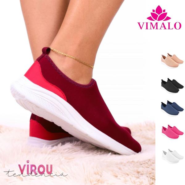 Imagem de Tênis feminino meia calce fácil slip on leve flexível confortável para caminhada academia vl-05