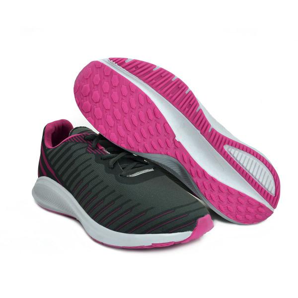 Imagem de Tênis Feminino New Try Corrida Caminhada Academia Macio Grafite com Rosa