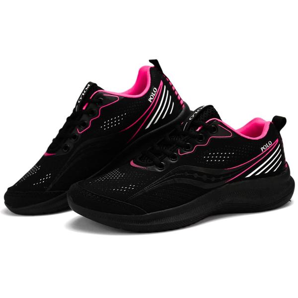 Imagem de Tênis Feminino Polo Running Preto Pink Para Caminhada Academia