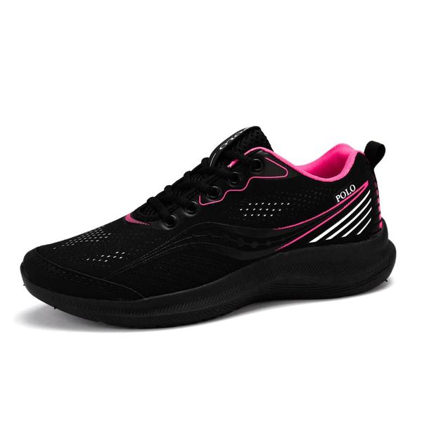 Imagem de Tênis Feminino Polo Running Preto Pink Para Caminhada Academia