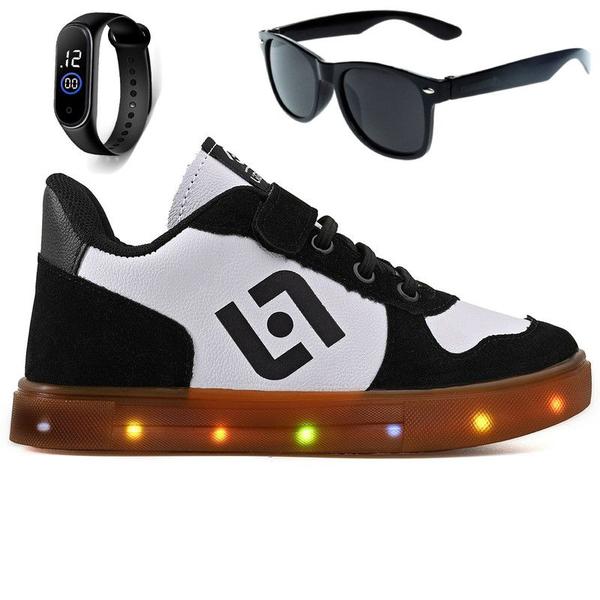 Imagem de Tenis Infantil De Led Casual Sapatenis Meninos Meninas Street Calce Facil + Oculos Relogio