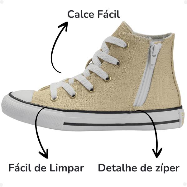 Imagem de Tênis Infantil Juvenil Converse Original Menina Feminino Cano Alto Brilho Fashion Zíper