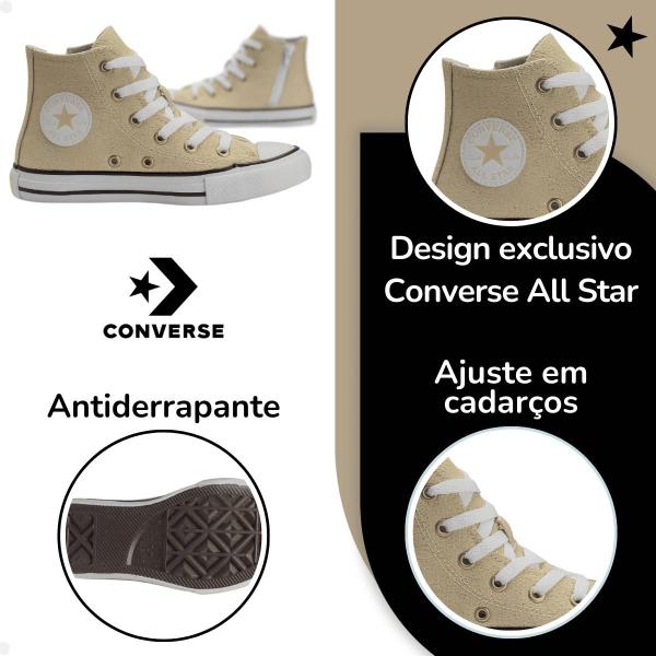 Imagem de Tênis Infantil Juvenil Converse Original Menina Feminino Cano Alto Brilho Fashion Zíper