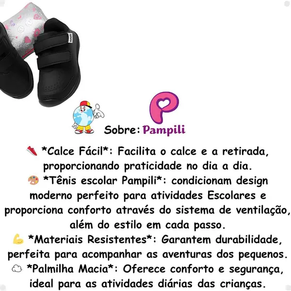 Tênis Infantil Pampili Colegial Honey Volta Às Aulas Escolar